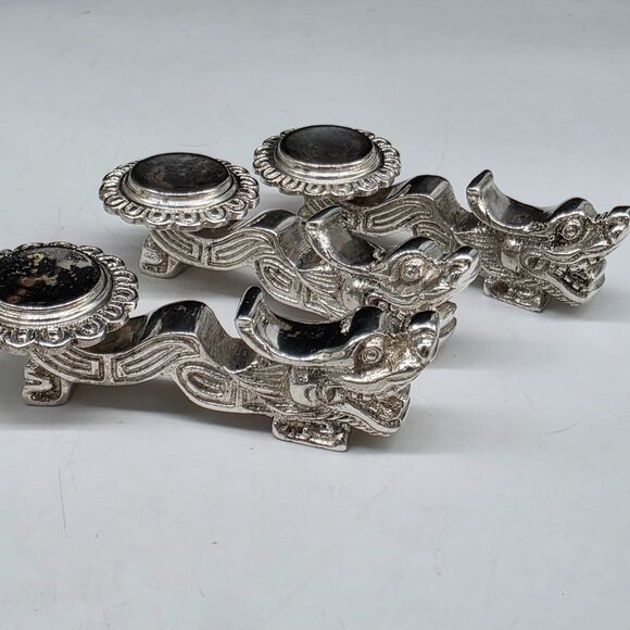 Japanese Porcelain Spoons With Silverplated Dragon Rest Design Set of 3 - Picture 6 of 9